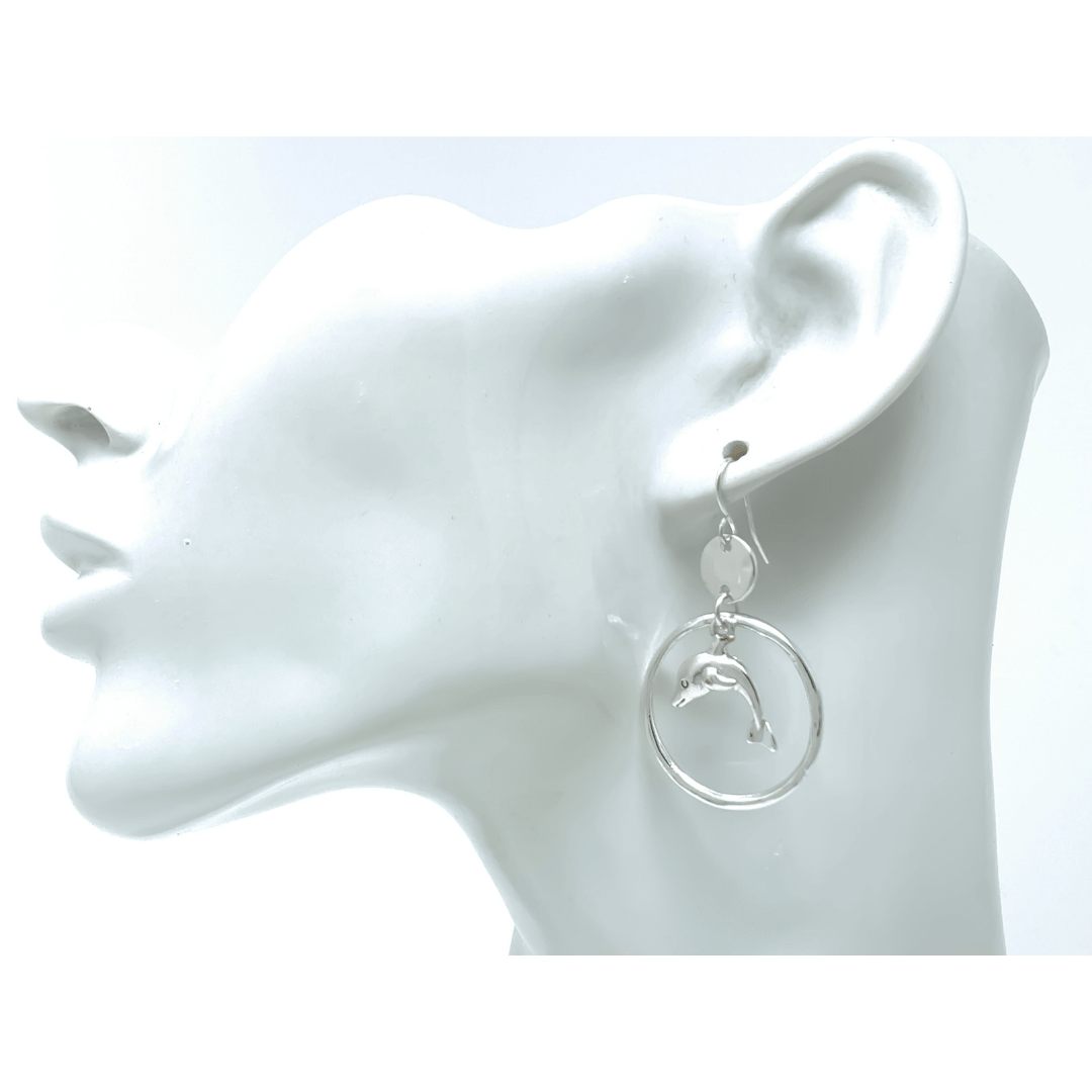 Dolphin Silver Circle Hoop Dangle Earrings For Women - Fashion Jewelry