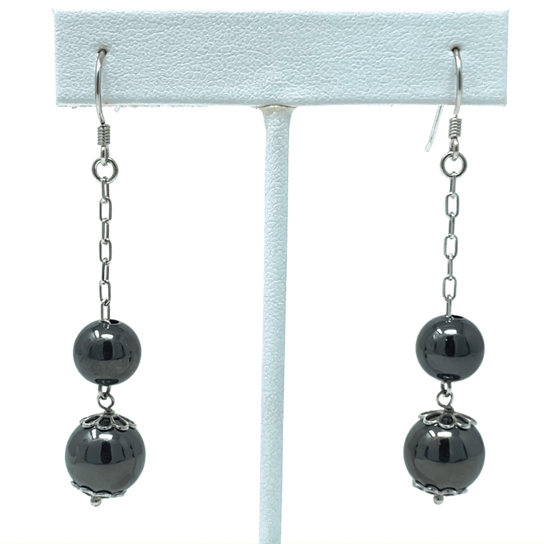 Double Ball Dangle Sterling Silver Earrings - SeaSpray Jewelry