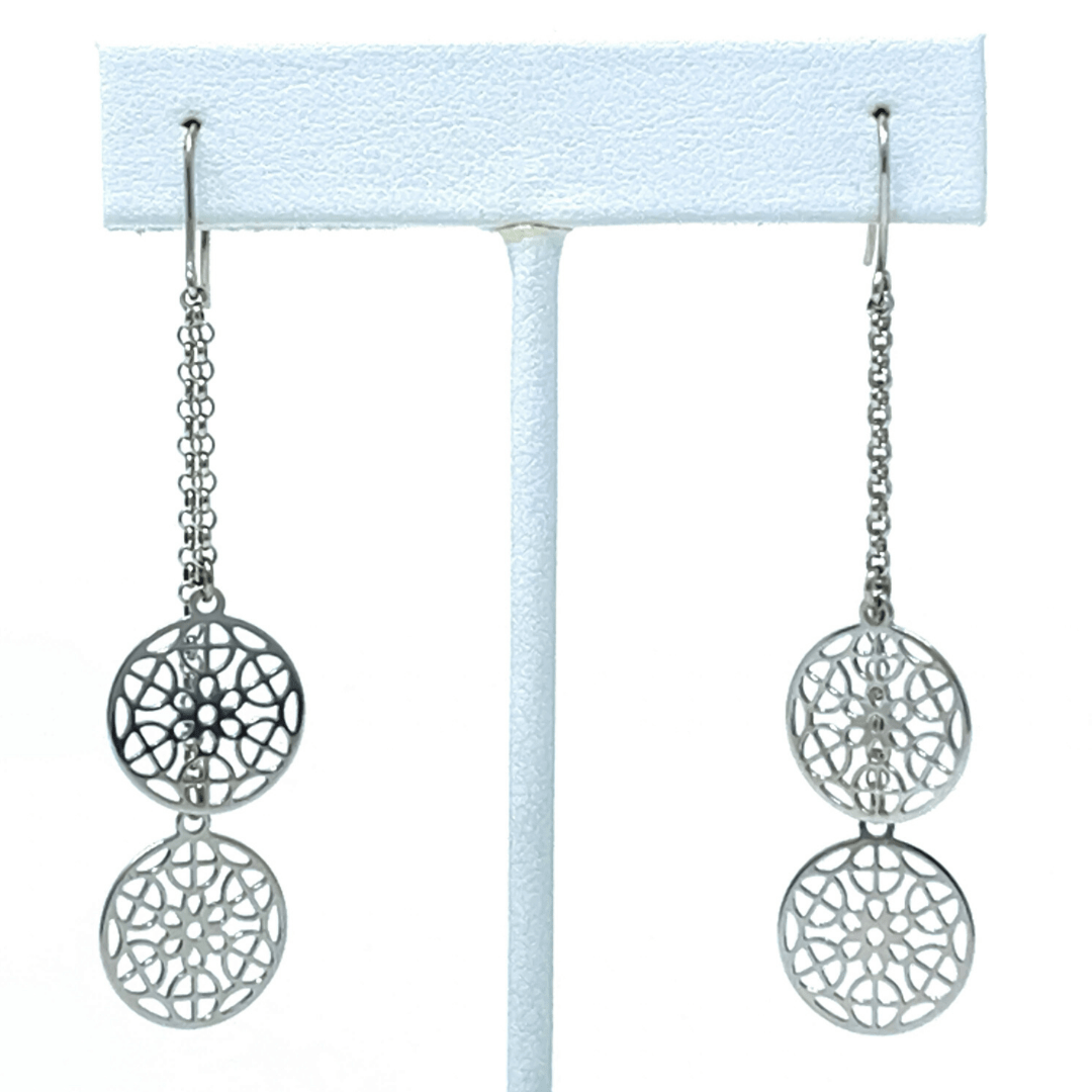 Filigree Circle Cutout Sterling Silver Dangle Earrings - SeaSpray Jewelry