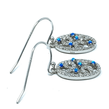 Filigree Sterling Silver With Blue Opal &amp; CZ Earrings - SeaSpray Jewelry
