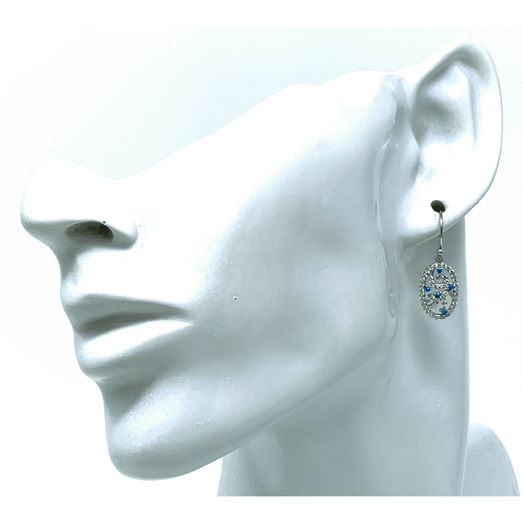 Filigree Sterling Silver With CZ & Blue Opal Earrings - Sterling Silver Jewelry