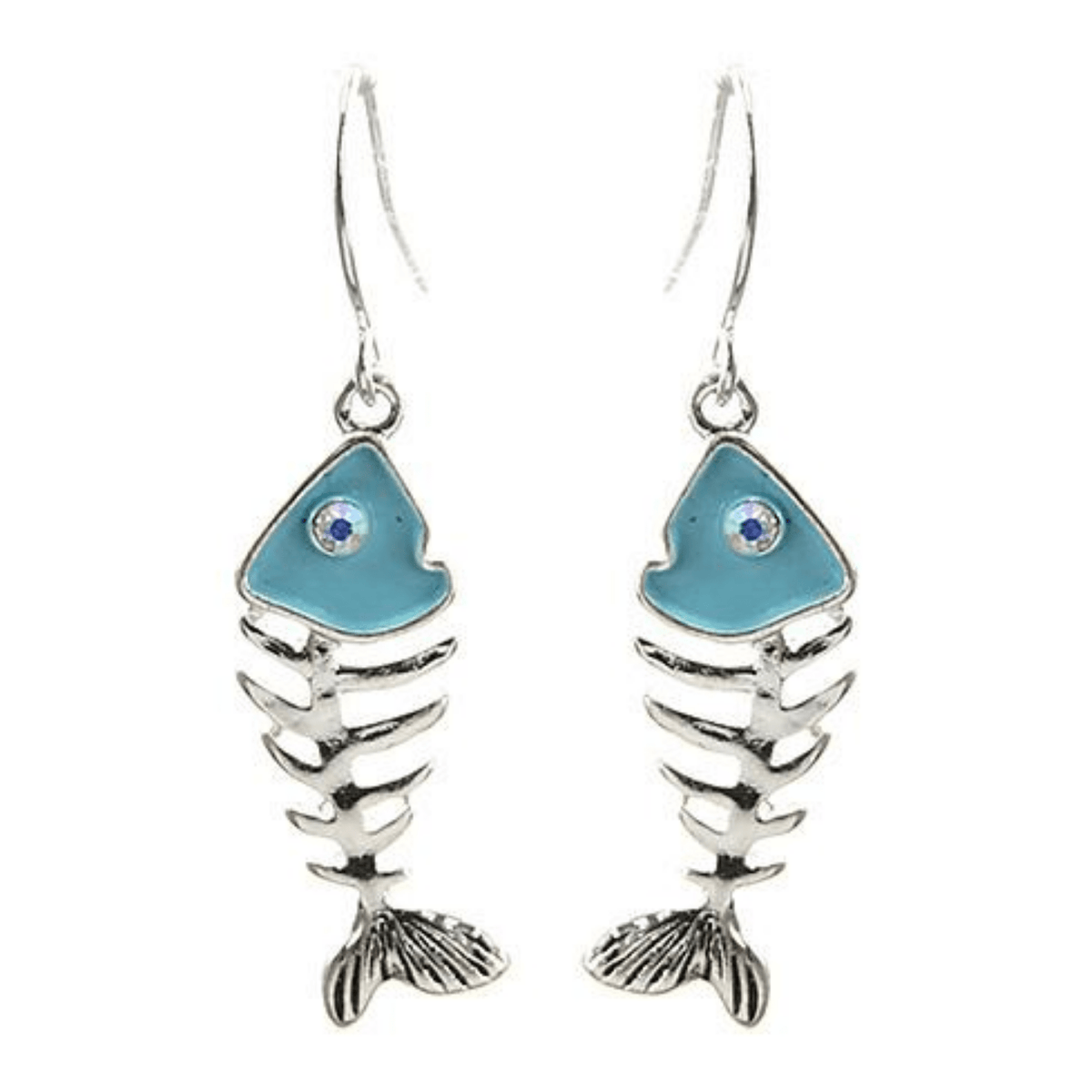 Fish Bone Turquoise & Silver Dangle Earrings - Beach Earrings