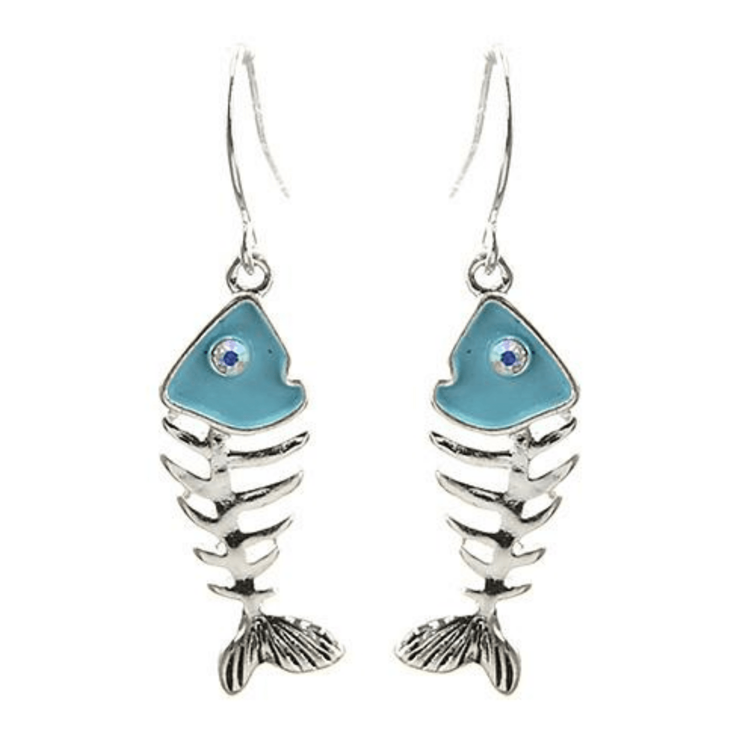 Fish Bone Turquoise & Silver Dangle Earrings - Beach Earrings
