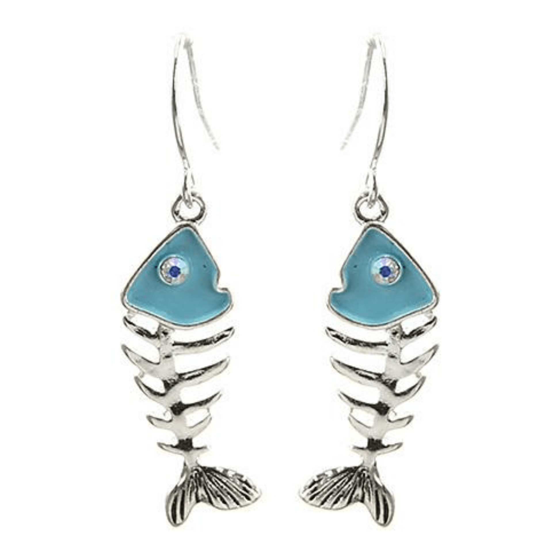 Fish Bone Turquoise & Silver Dangle Earrings - Beach Earrings