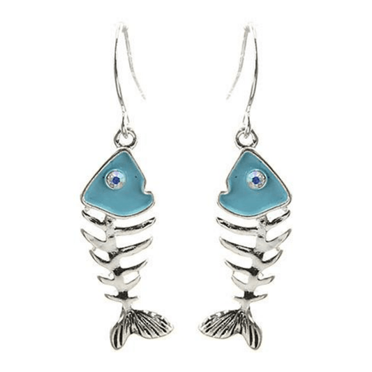 Fish Bone Turquoise & Silver Dangle Earrings - Beach Earrings
