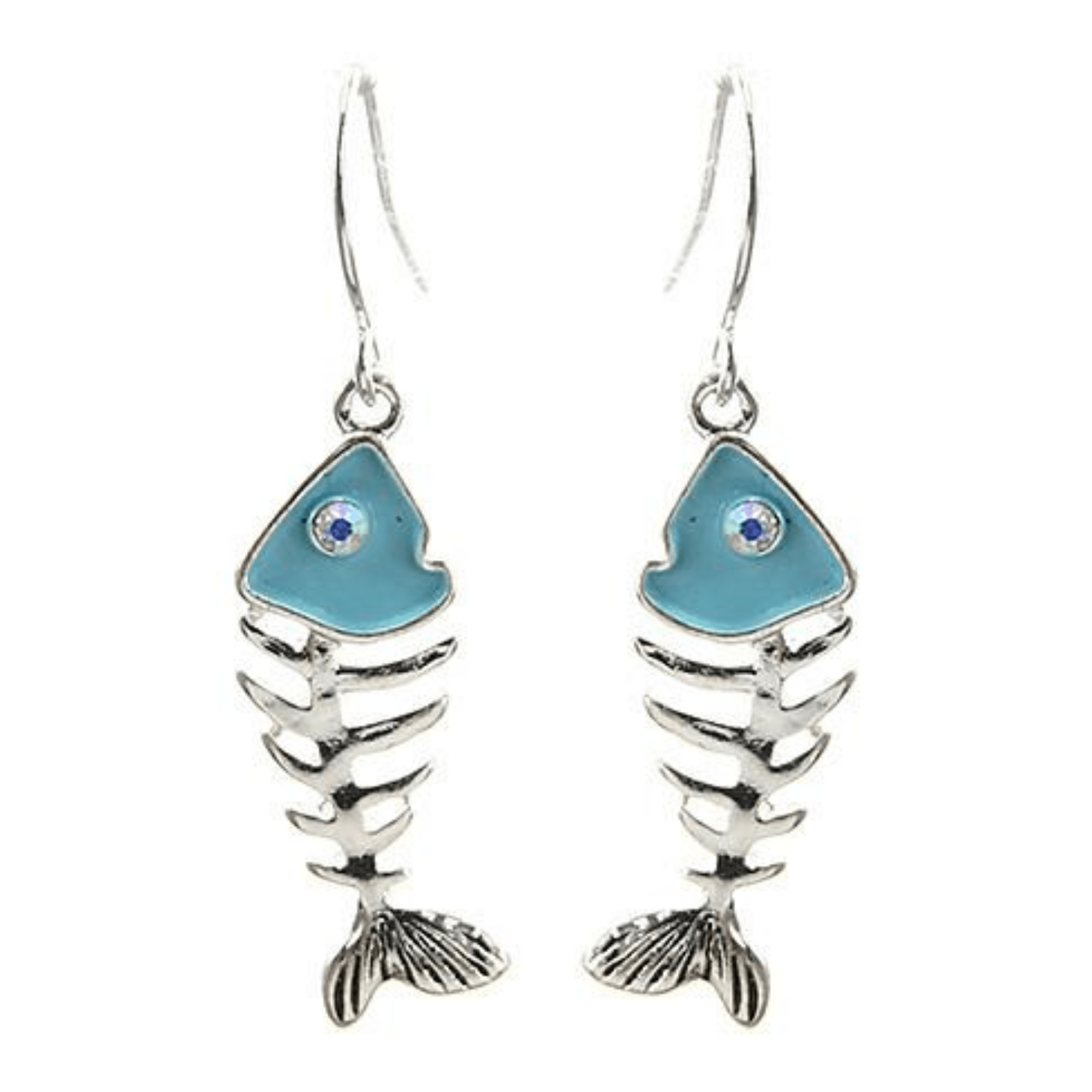 Silver outlet Fishbone Drop Earrings, Fish Skeleton Earrings, Zircon Stone Drop Earring