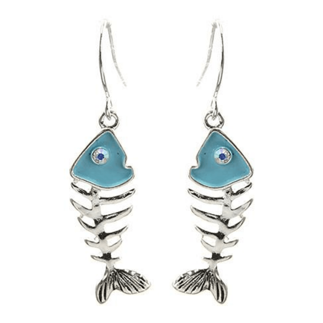 Fish Bone Turquoise & Silver Dangle Earrings - Beach Earrings