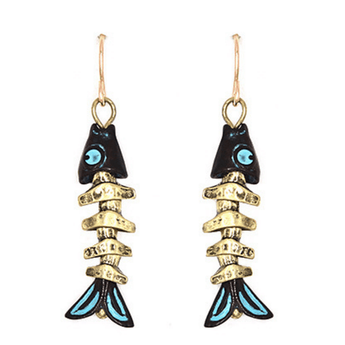 Gold Fish Bone Nautical Dangle Earrings - Fashion Jewelry