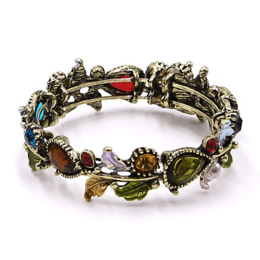 Multi Color Crystal Adjustable Flower Bangle Bracelet In Gold - Fashion Jewelry For Women