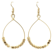Gold Beaded Teardrop Hoop Earrings For Women - Fashion Jewelry
