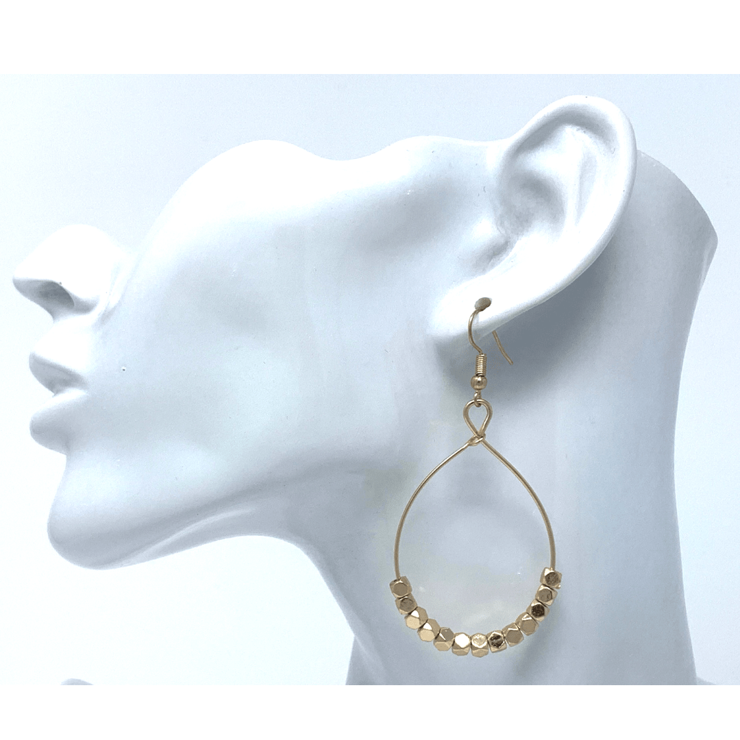 Gold Beaded Teardrop Hoop Earrings For Women - Costume Jewelry
