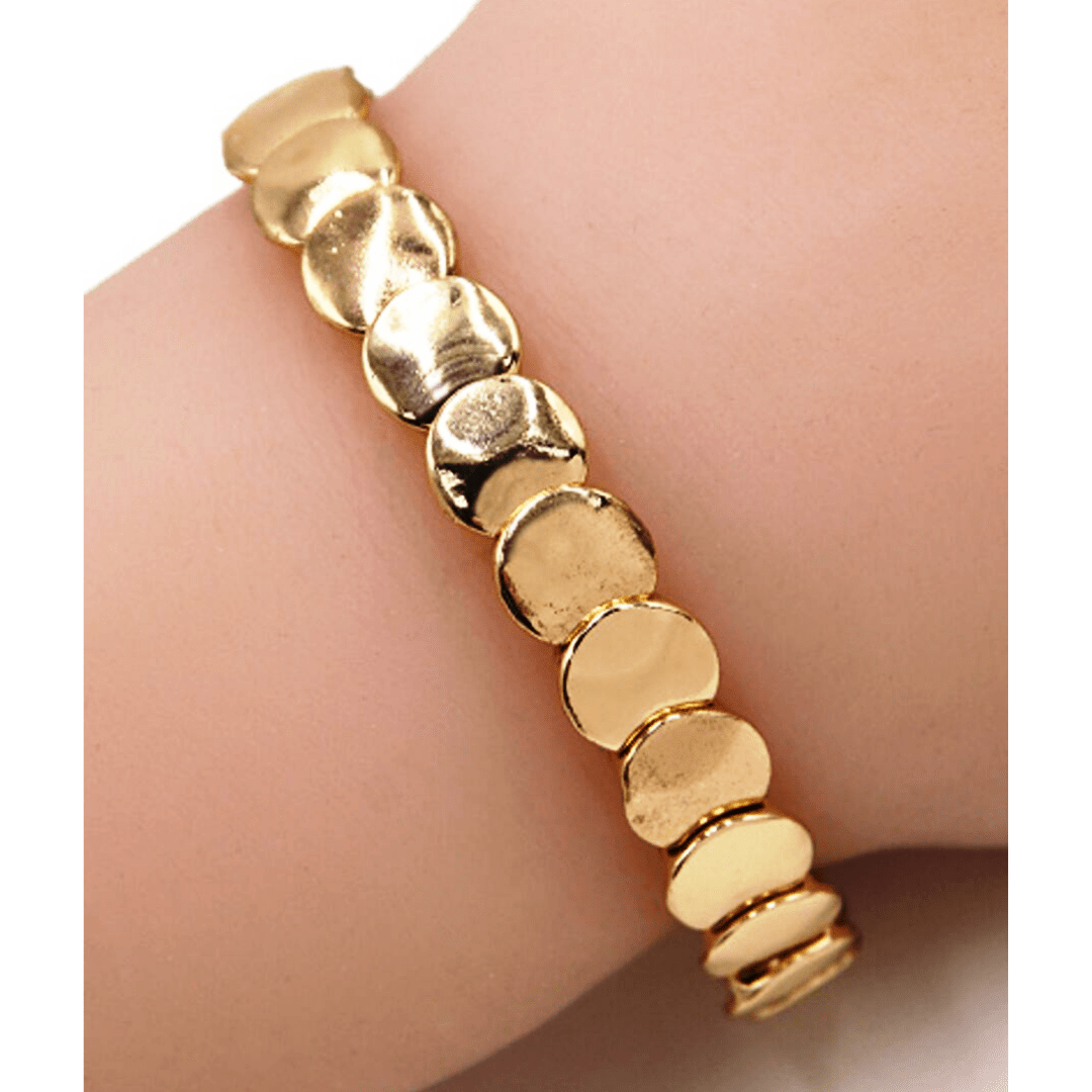 Gold Disc Stacking Stretch Bracelet - Boho Jewelry
