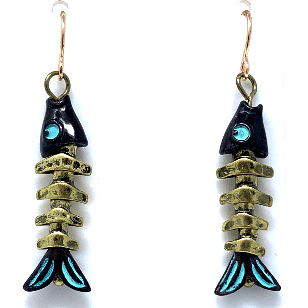 Gold Fish Bone Dangle Beach Earrings For Women