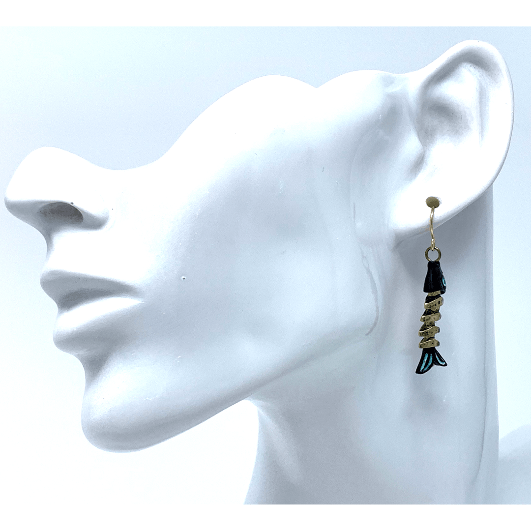 Gold Fish Bone Dangle Ocean Earrings - Fashion Jewelry