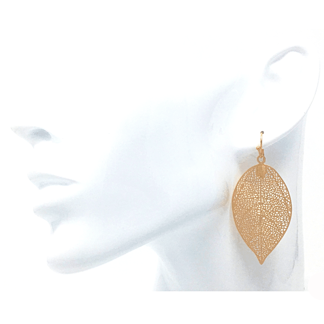 Gold Leaf Dangle Nature Fashion Earrings For Women - Costume Jewelry