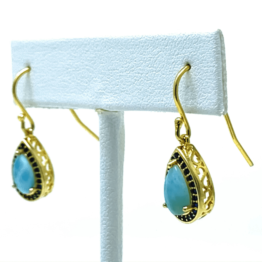 Gold Teardrop Sapphire & Larimar Earrings - SeaSpray Jewelry