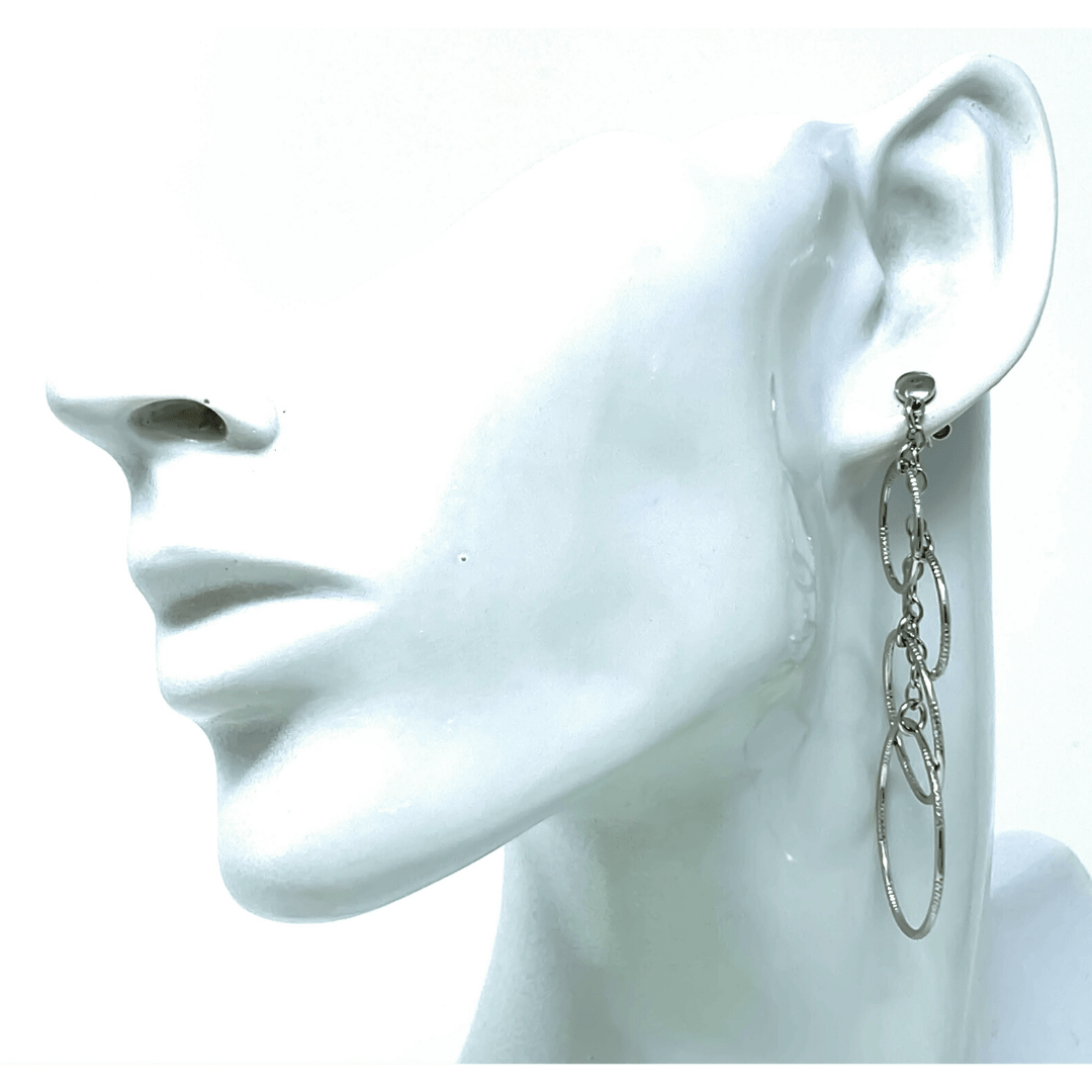 Graduated Multi Circle Textured Sterling Silver Dangle Earrings - SeaSpray Jewelry