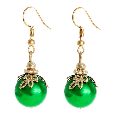 Green Ornament Dangle Christmas Earrings - Christmas Jewelry