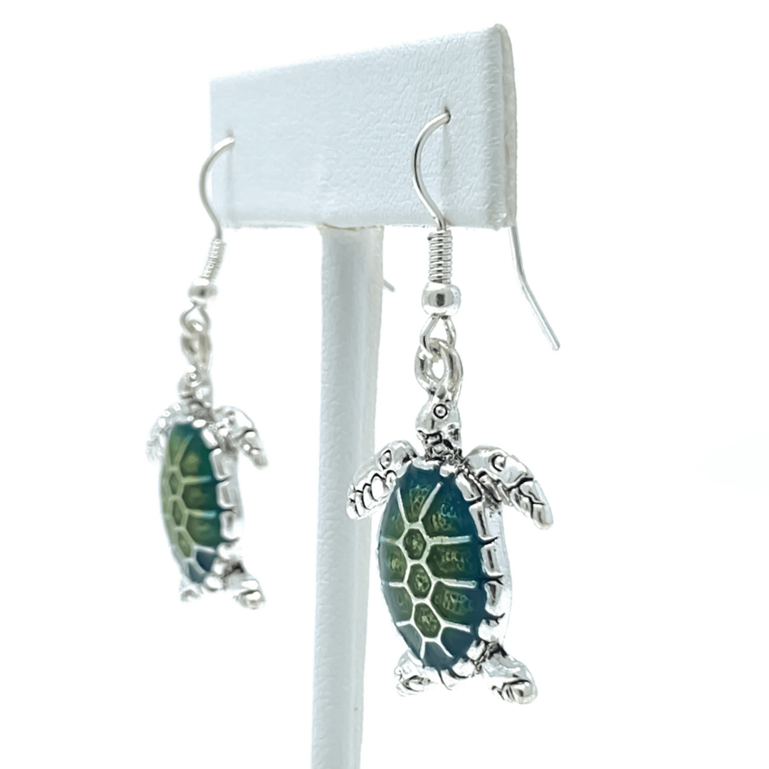 Green Turquoise Sea Turtle Dangle Silver Earrings For Women - Costume Jewelry