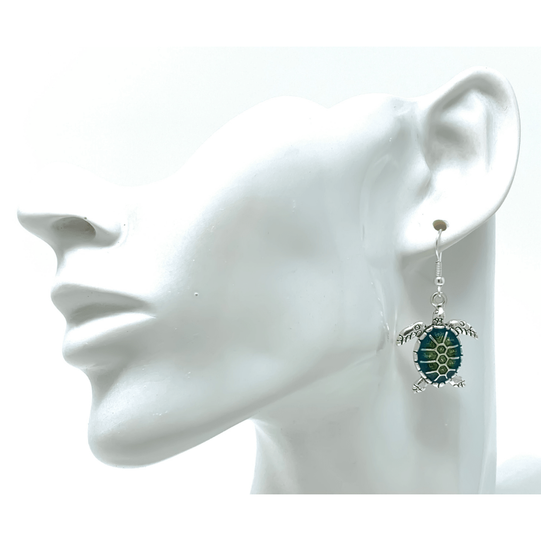 Green Turquoise Silver Sea Turtle Beach Earrings For Women - Fashion Jewelry
