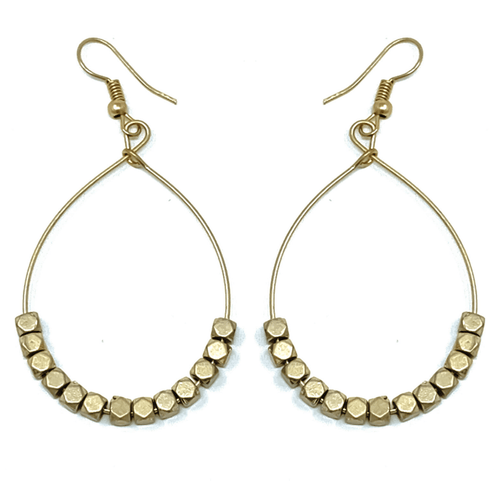 Worn Gold Beaded Hoop Earrings - Fashion Earrings For Women