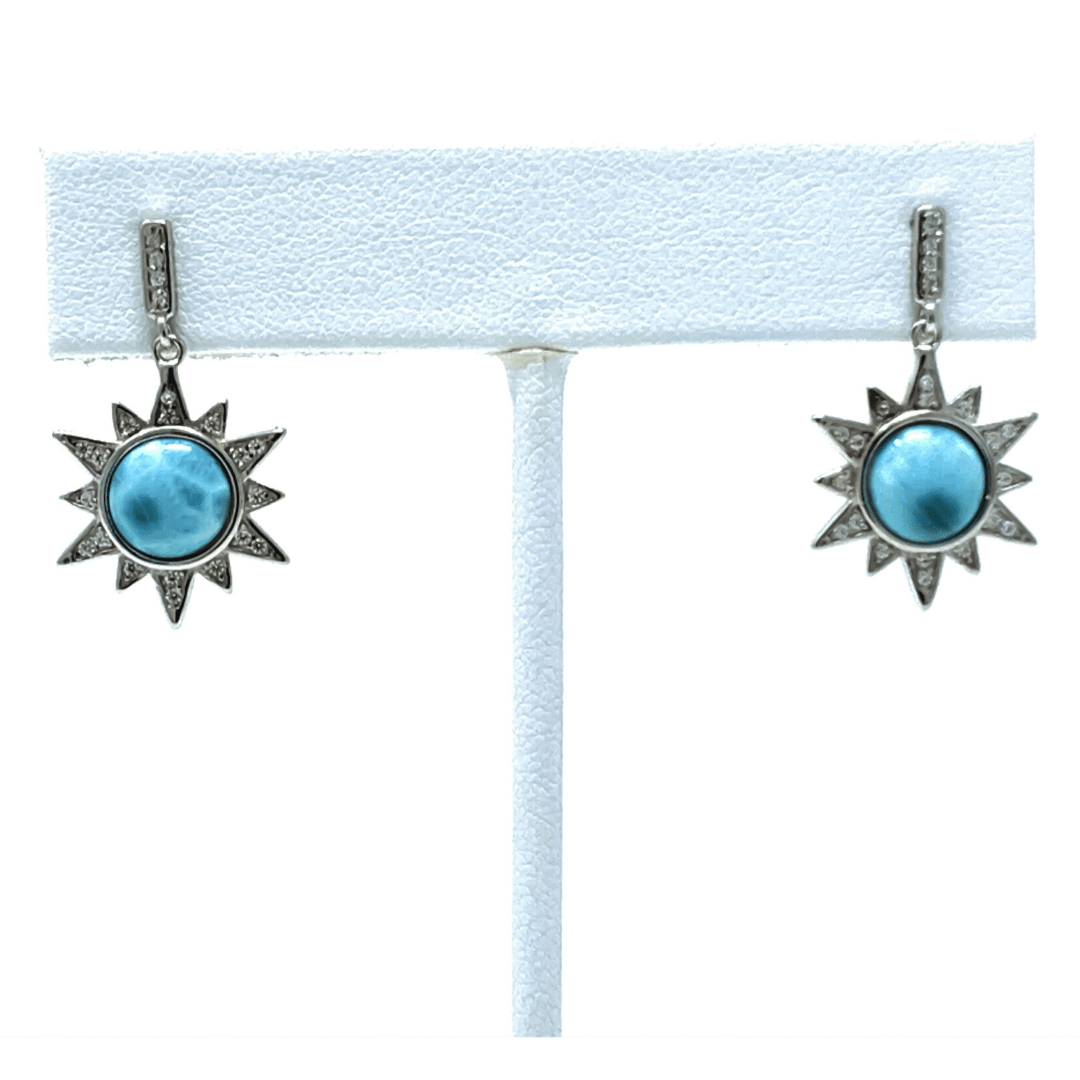 Larimar & CZ Sterling Silver Sun Earrings - SeaSpray Jewelry