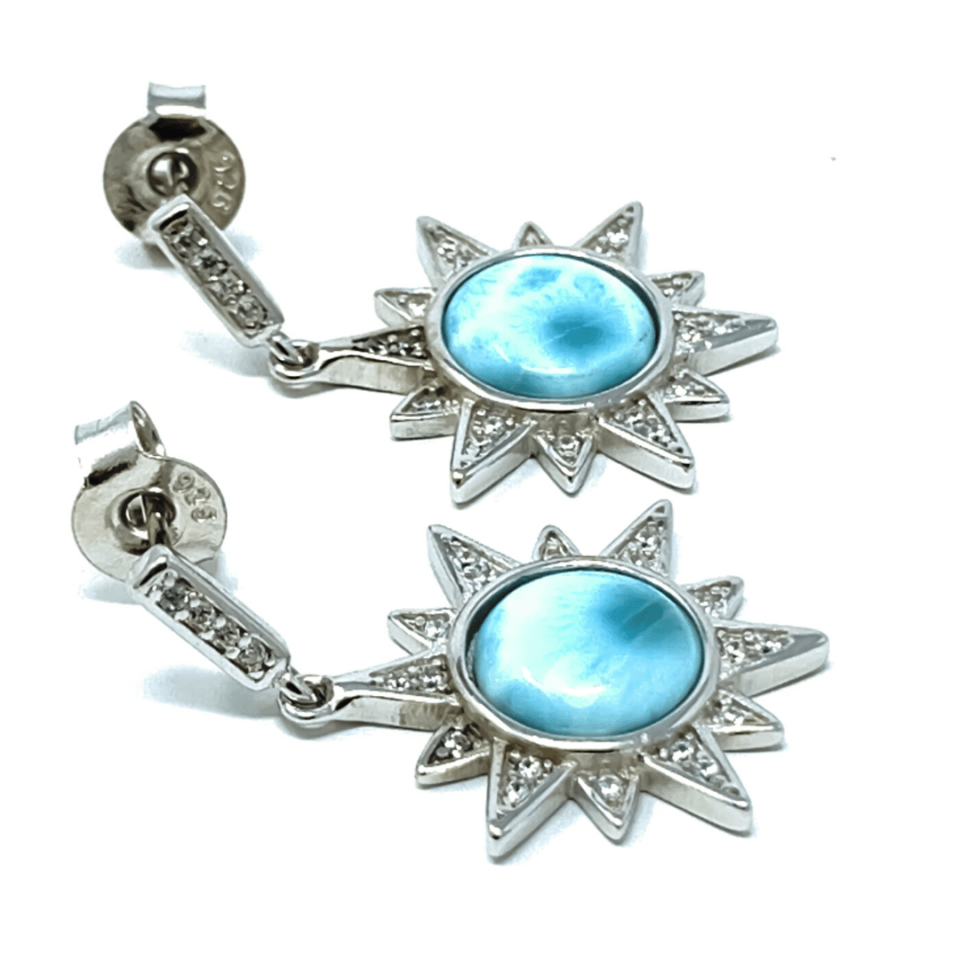 Larimar & CZ Sun Burst .925 Sterling Silver Stud Earrings - SeaSpray Jewelry