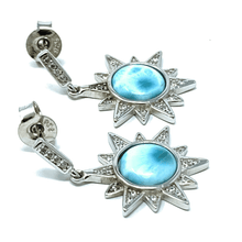 Larimar &amp; CZ Sun Burst .925 Sterling Silver Stud Earrings - SeaSpray Jewelry
