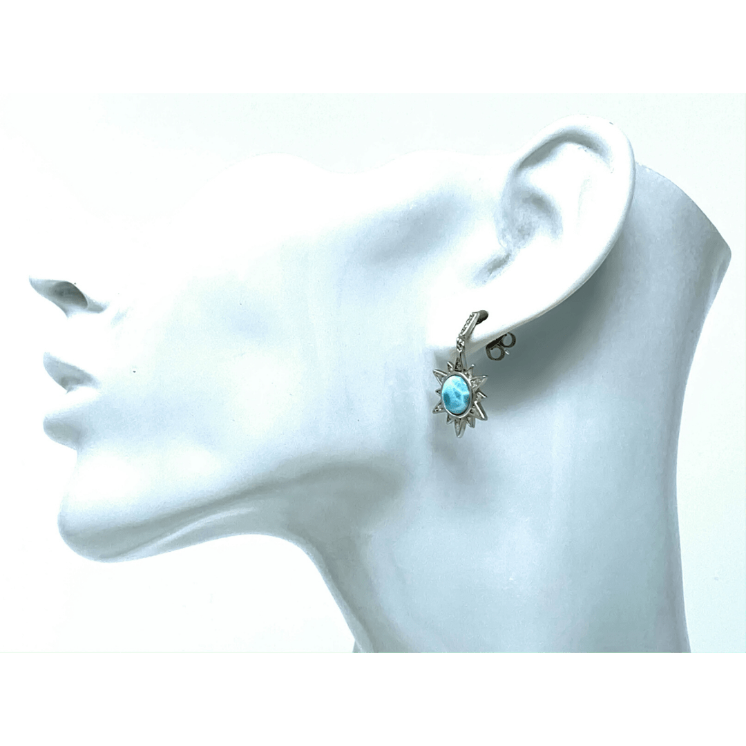 Larimar & CZ Sun Burst Sterling Silver Stud Dangle Earrings - SeaSpray Jewelry
