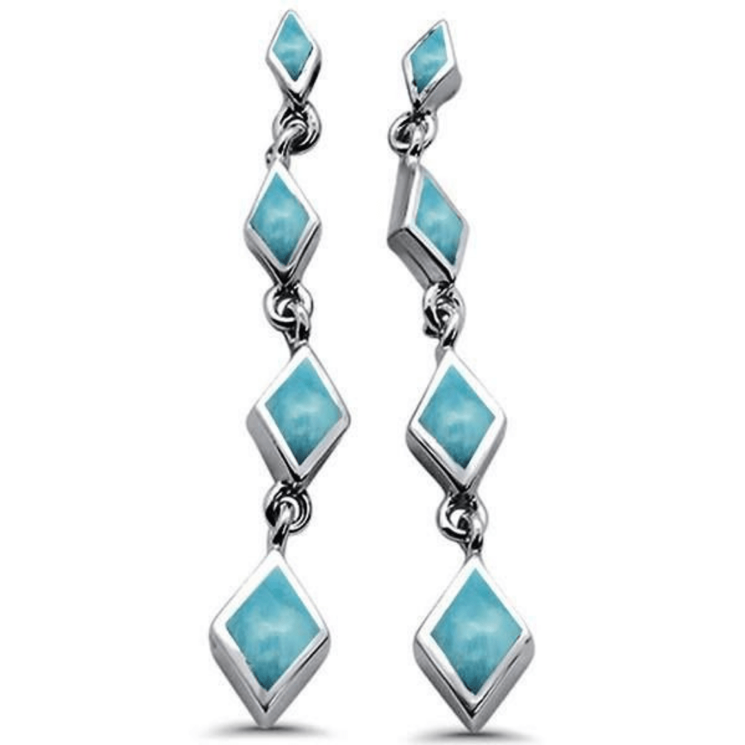 Larimar Diamond Shape Sterling Silver Stud Earrings - SeaSpray Jewelry
