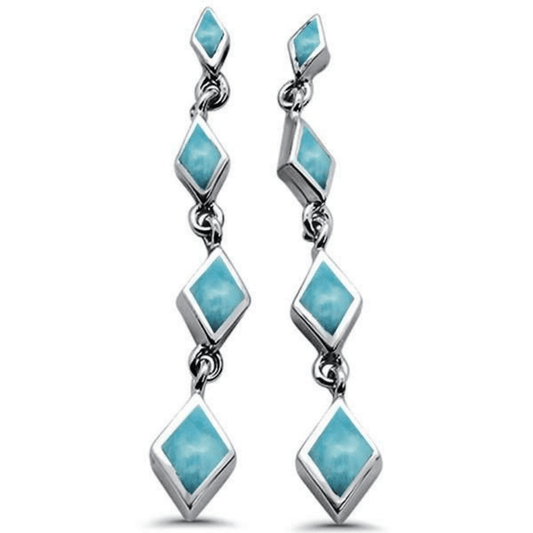 Larimar Diamond Shape Sterling Silver Stud Earrings - SeaSpray Jewelry