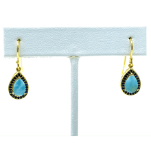 Larimar &amp; Sapphire Teardrop Gold Earrings - SeaSpray Jewelry
