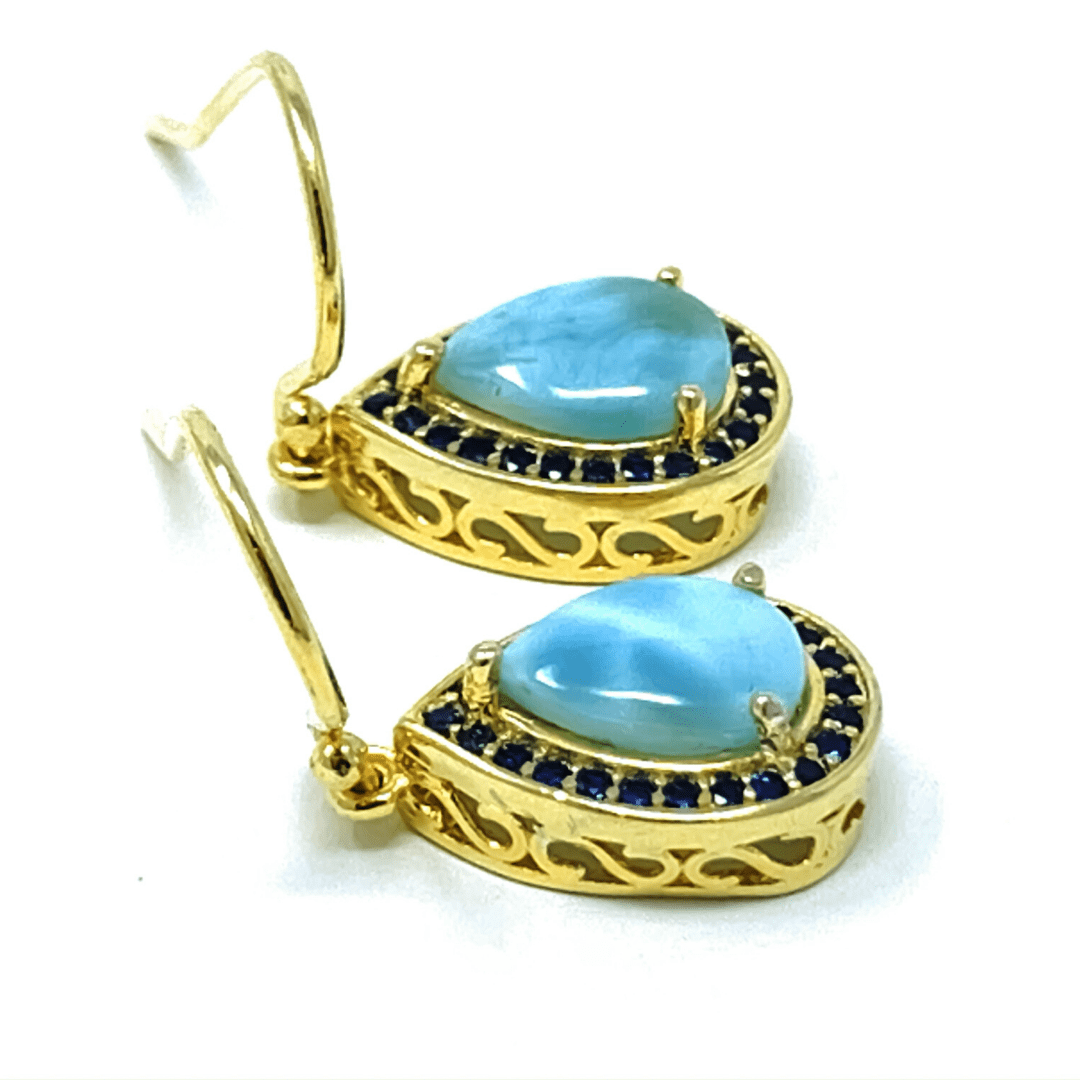 Larimar & Sapphire Teardrop Sterling Silver Earrings - SeaSpray Jewelry
