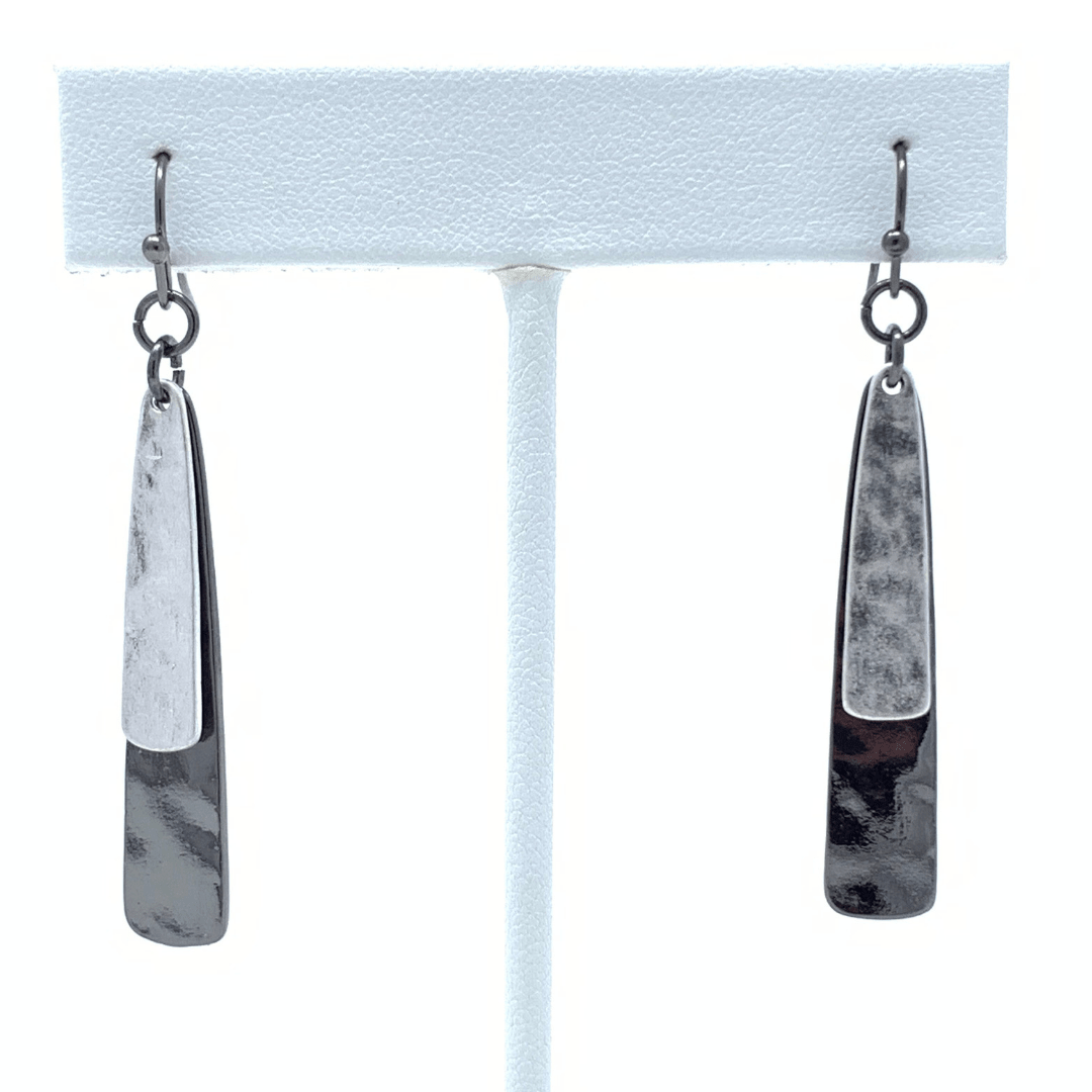 Layered Black & Silver Dangle Teardrop Earrings For Women - Costume Jewelry