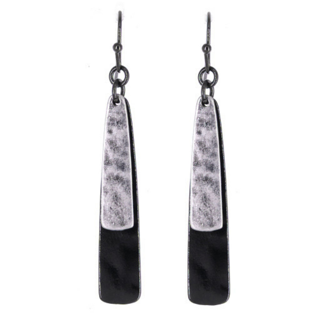 Layered Black & Silver Teardrop Dangle Earrings For Women