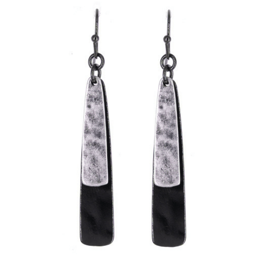 Layered Black & Silver Teardrop Dangle Earrings For Women