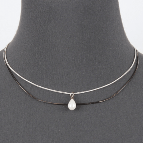 15 inch Layered Snake Chain Necklace With Pearl Pendant - Women's Fashion Jewelry