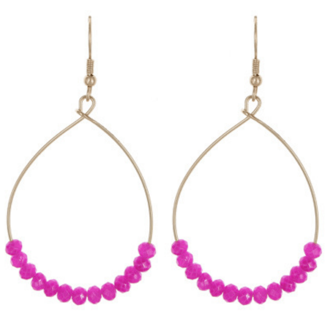 Purple Glass Bead Teardrop Dangle Earrings In Gold - Fashion Jewelry