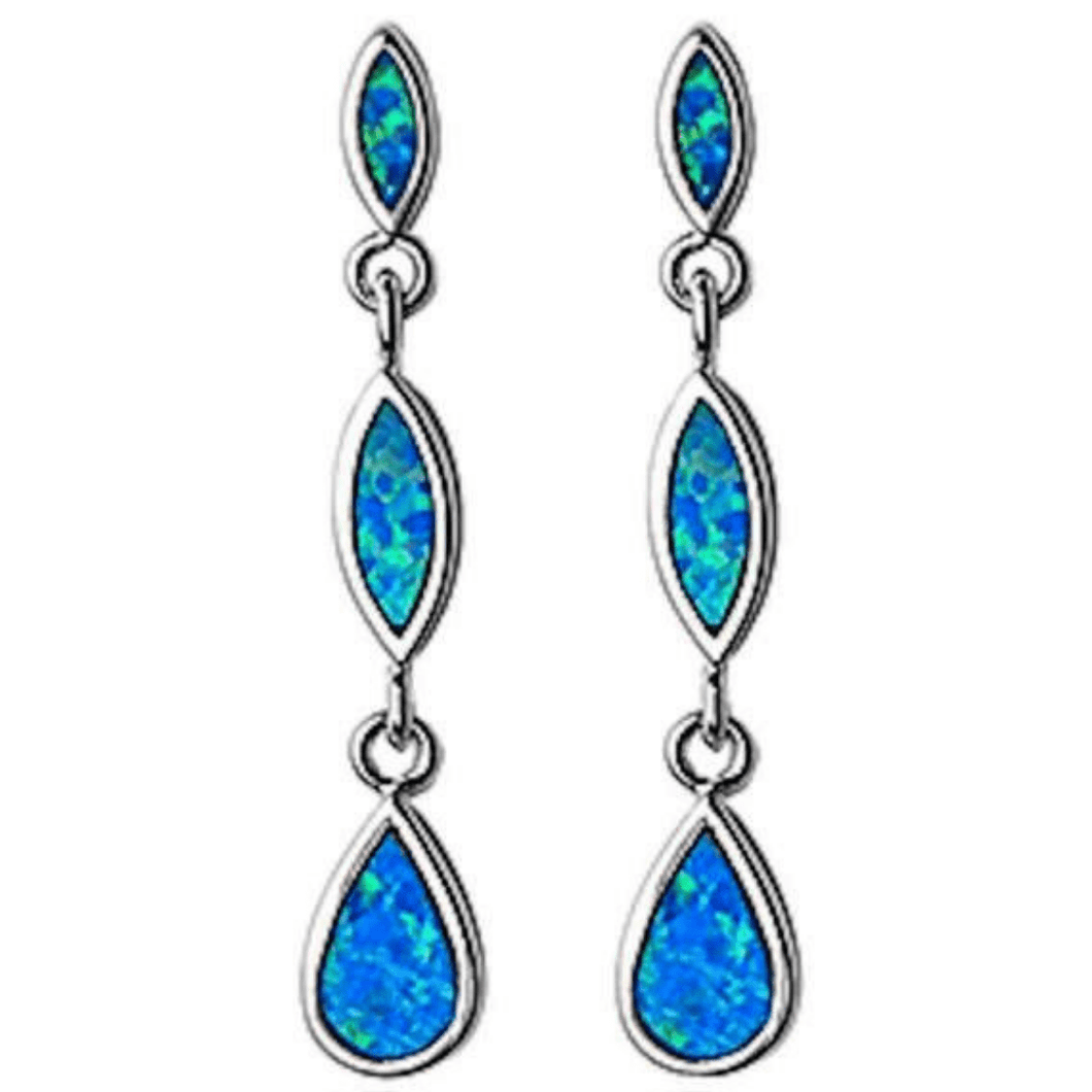 Marquis Pear Shape Blue Opal Sterling Silver Earrings - Fine Jewelry