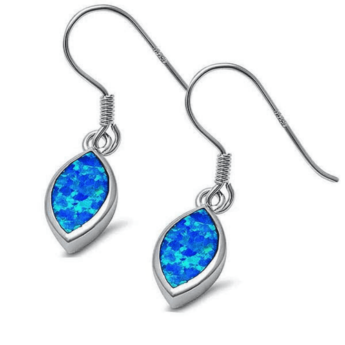 Sterling Silver Marquise Shaped Blue Opal Earrings - Fine Jewelry