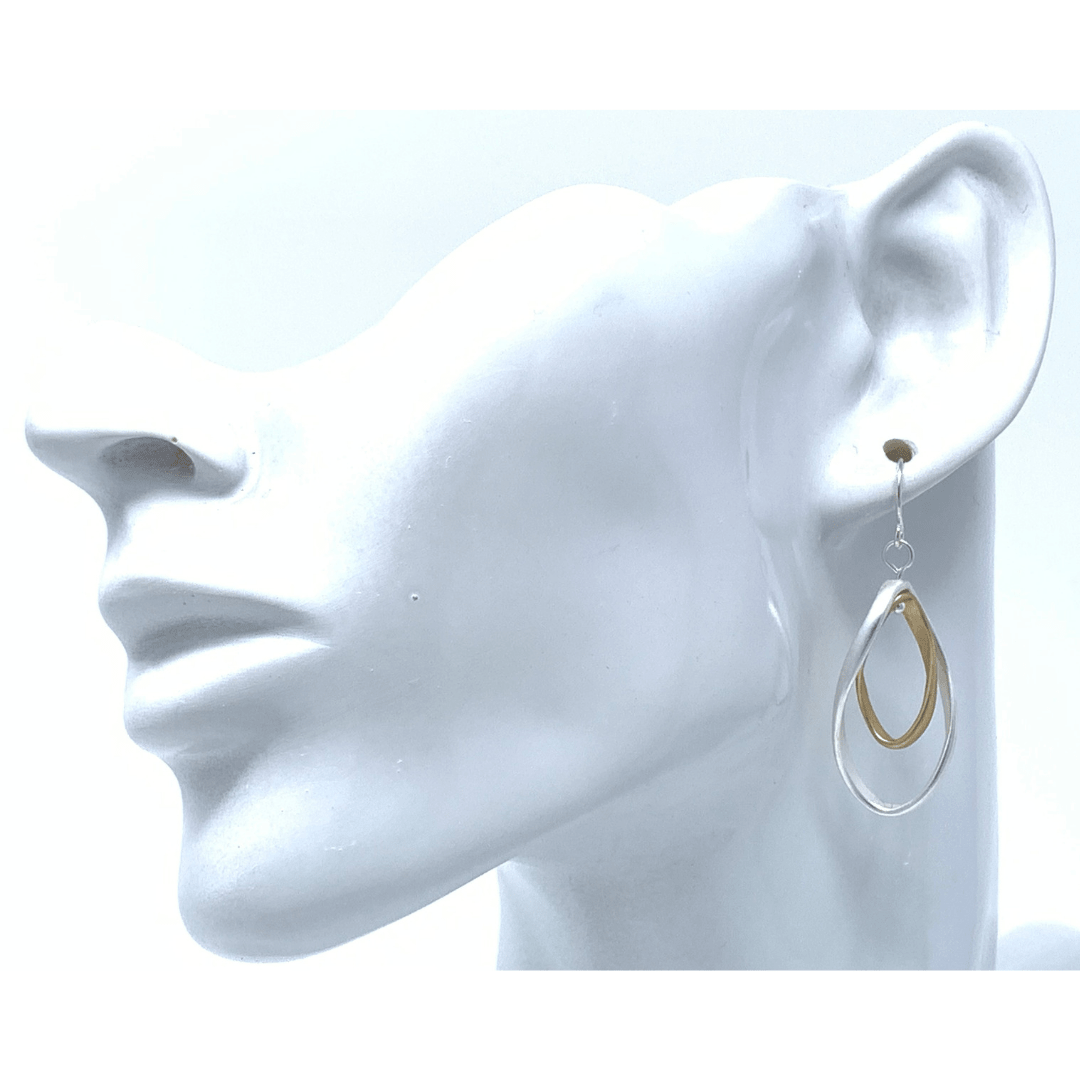 Matte Silver & Gold Curve Twist Hoop Dangle Earrings For Women - Fashion Jewelry