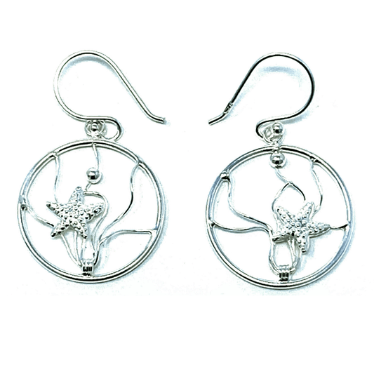 Ocean Wave Sterling Silver Starfish Earrings - Beach Jewelry