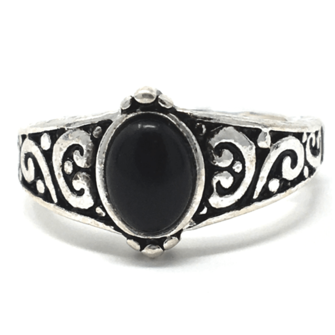 Onyx Stone Silver Stretch Ring For Women - Statement Jewelry