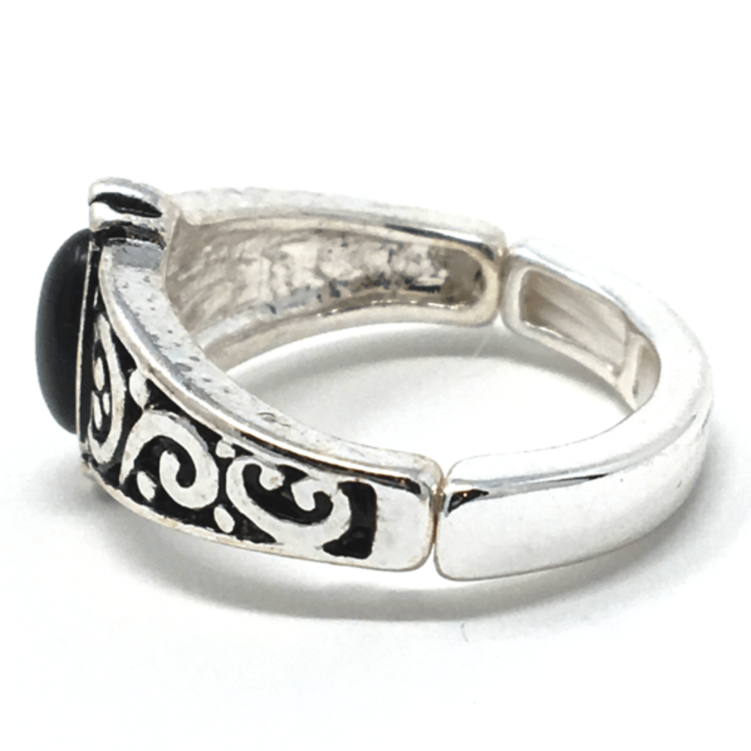 Onyx Stone Silver Stretch Ring For Women - Fashion Jewelry