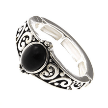 Silver Onyx Stone Stretch Ring For Women - Costume Jewelry

