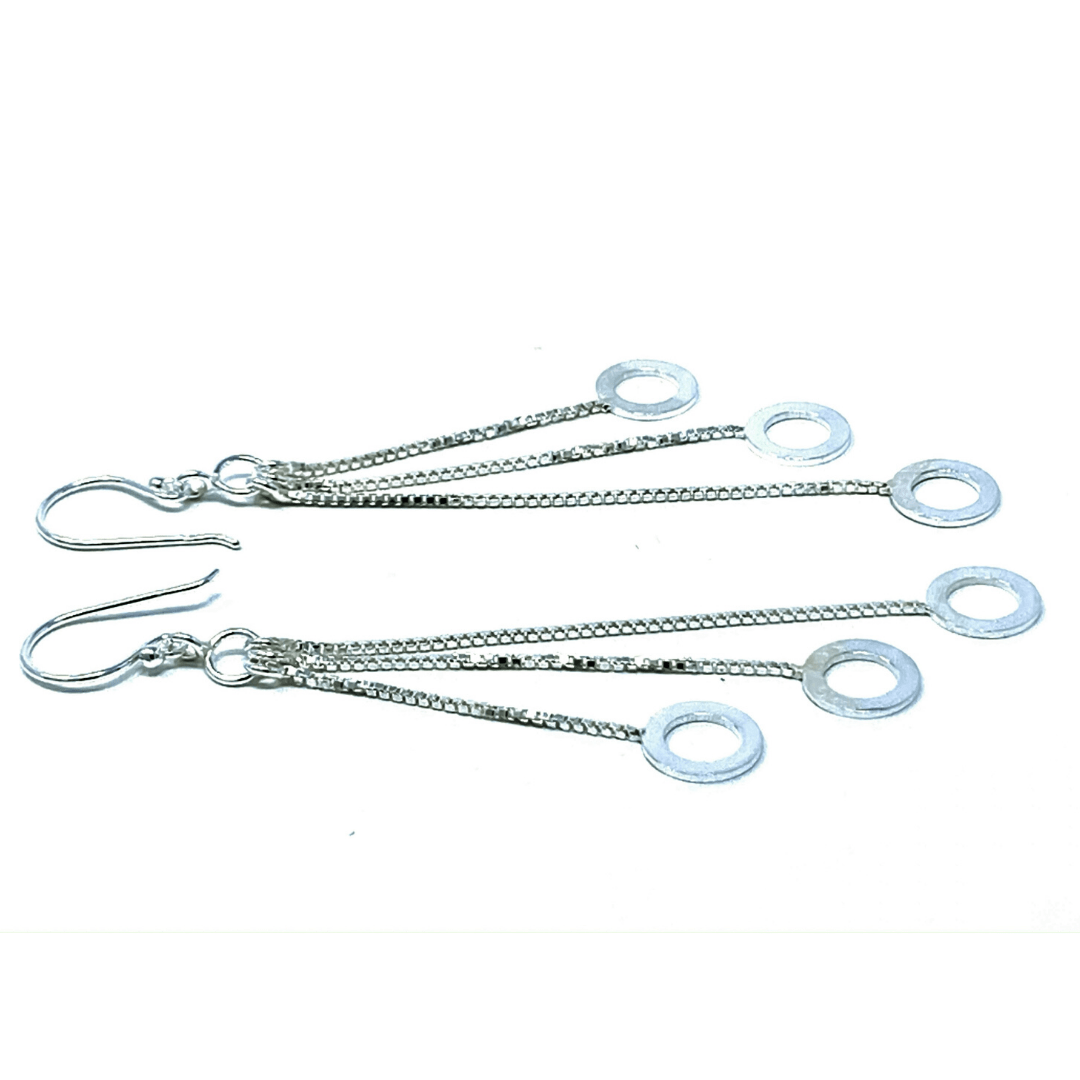 Open Circle Multi Chain Sterling Silver Earrings