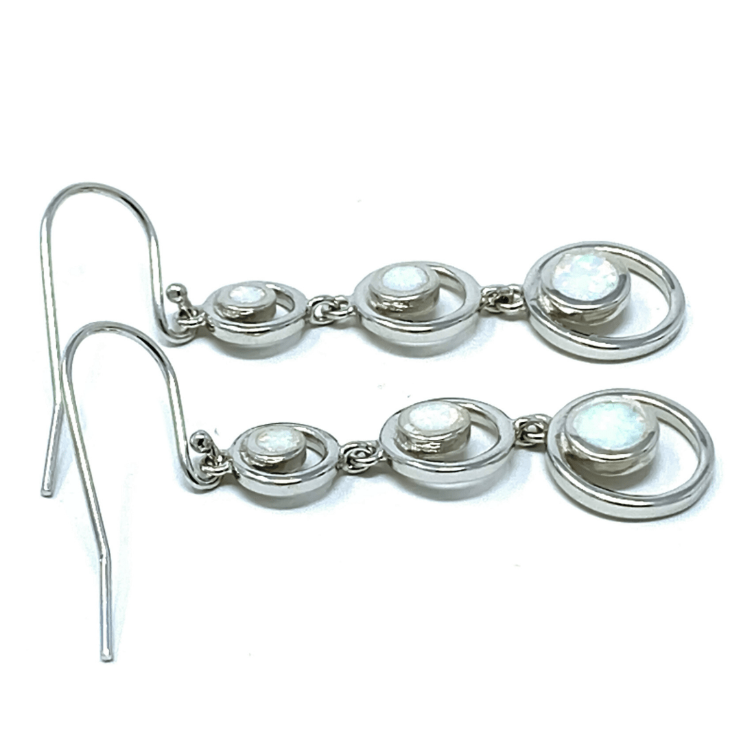 Open Circle White Opal Sterling Silver Earrings - SeaSpray Jewelry