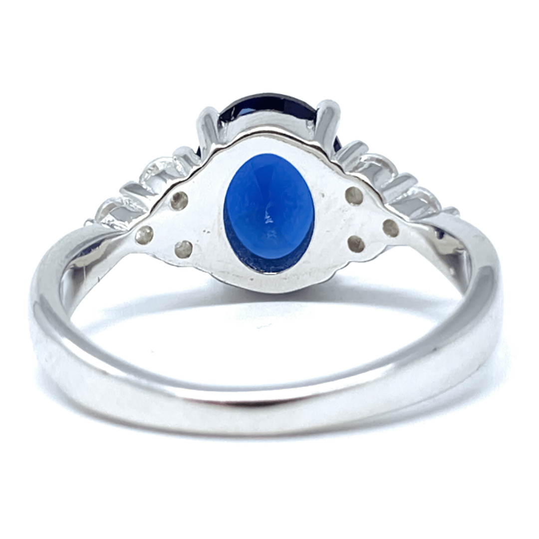 Oval Blue Sapphire CZ .925 Sterling Silver Engagement Ring For Women - Fashion Jewelry