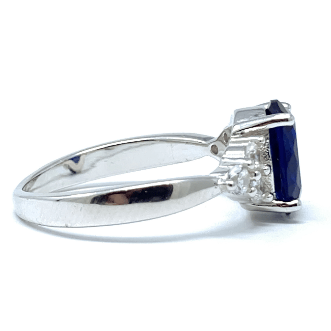 Oval Blue Sapphire CZ Sterling Silver Engagement Ring For Women - Fashion Jewelry