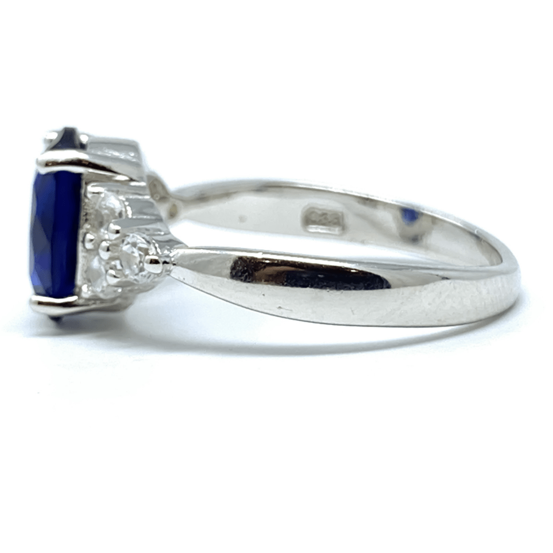 Oval Blue Sapphire Sterling Silver Engagement Ring For Women - Fashion Jewelry